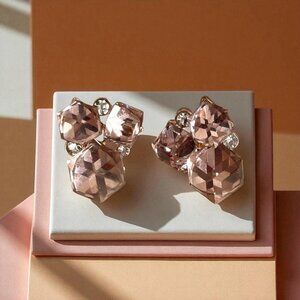 Gold Toned Rose Crystal Geometric Gemstone Cluster Earrings NWOT